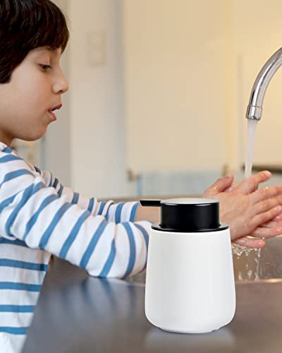 BosilunLife Ceramic Soap Dispenser - Dish Soap Dispenser for Bathroom 12Oz | Refillable Liquid Hand Wash Dispenser for Essential Oil, Lotion Soap, Matte White - color: Matte White