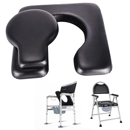 PU Commode Seat Cushion with Sponge Padded,C Shape Waterproof Soft Pad,Suitable for Bedside Commode Chairs,Raised Toilet Seats(Black) - color: Black