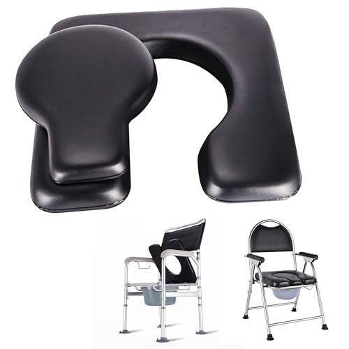 PU Commode Seat Cushion with Sponge Padded,C Shape Waterproof Soft Pad,Suitable for Bedside Commode Chairs,Raised Toilet Seats(Black) - color: Black