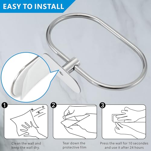Towel Bar/Bath Towel Ring, Self Adhesive Hand Towel Ring for Bathroom, Stainless Steel Sticky Hand Towel Holder, No Drilling Modern Round Towel Hanger Wall Mounted (Chrome) - color: Chrome