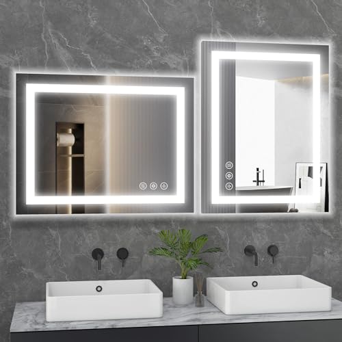 Sweetcrispy 28.1"x36.1" Smart Anti-Fog LED Bathroom Mirror with Front Light & Backlit, 3 Color Temperatures, Dimmable, Memory Function, Rectangle Modern Vanity Mirror