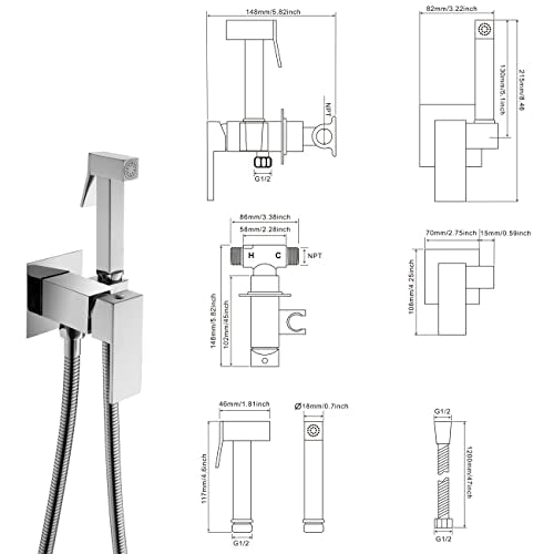 Handheld Bidet Sprayer Head Hot and Cold Mixing Kit Set Chrome Brass | Warm Water Value Mixer, Modern Square Design, Concealed Bidet Hand Held Sprayer Shattaf Bathroom Attachment For Toilet - color: Chrome