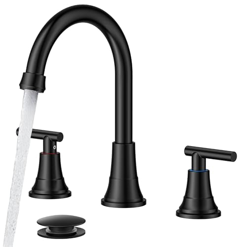 FORIOUS Black Bathroom Faucet 3 Hole, 8" Widespread Bathroom Vanity Faucet | 8 Inch Widespread Bathroom Faucet 3 hole Vanity and 4 Inch Bathroom Faucet Centerset 2 Hole for B2B Commercial, Spare Aerator - color: Matte Black, style: Modern
