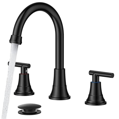FORIOUS Black Bathroom Faucet 3 Hole, 8" Widespread Bathroom Vanity Faucet | 8 Inch Widespread Bathroom Faucet 3 hole Vanity and 4 Inch Bathroom Faucet Centerset 2 Hole for B2B Commercial, Spare Aerator - color: Matte Black, style: Modern