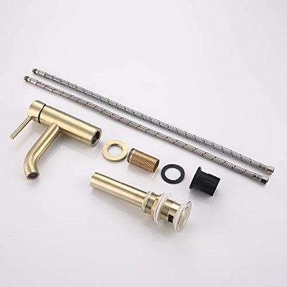 Single Handle Black Bathroom Faucet with Metal Drain Assembly and Escutcheon,Brushed Gold - color: Gold