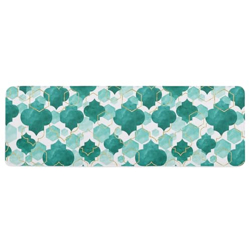 Libaoge Modern Geometric Kitchen Mat Rug 1 PCS Abstract Turquoise Ombre Runner Rug Anti-Fatigue Comfort Memory Foam Standing Mat Non-Slip Floor Door Mat for Bathroom Bedroom 18x47in - color: Teal Green, size: 1'6" x 3'11" (Rectangular)