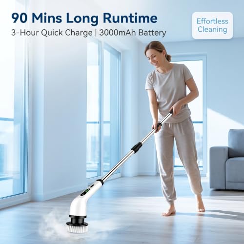 Electric Spin Scrubber, 6 Replaceable Heads,IPX7,Telescoping Handle | Cordless & Rechargeable, 2-Speed Powerful Scrubbing, Perfect for Bathroom, Kitchen & Car Cleaning