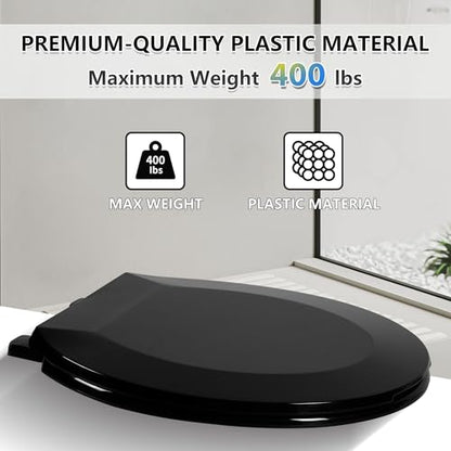 Angol Shiold Round Toilet Seat - Slow Close Hinges, Ergonomic Design with Grip-Tight Bumpers, Safe Easy-Clean PP Material (Black, 16.5" Round) - color: Black, size: Round 16.5‘’