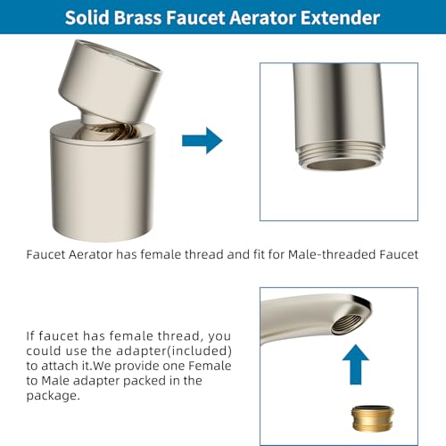 Hibbent NSF/ANSI/CAN 61 & cUPC Certified Faucet Aerator, Brushed Nickel | 360° Twist Kitchen Sink Aerator, Dual-function Sink Sprayer Attachment, Faucet Replacement Part 55/64'' Female Thread - color: Brushed Nickel, style: Classic 360 Degree Faucet Aerat