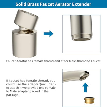 Hibbent NSF/ANSI/CAN 61 & cUPC Certified Faucet Aerator, Brushed Nickel | 360° Twist Kitchen Sink Aerator, Dual-function Sink Sprayer Attachment, Faucet Replacement Part 55/64'' Female Thread - color: Brushed Nickel, style: Classic 360 Degree Faucet Aerat