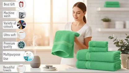 6 Piece 100% Cotton Bath Towel Set - 2 Bath - 2 Hand - 2 Face, Green | 100% Cotton • Thick & Plush • Hotel Quality • Ultra Soft • Highly Absorbent • Quick Dry • Low Lint • Machine Washable - color: Bright Green