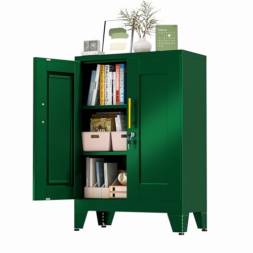 GAIOUS Green Sideboard Buffet Cabient, 35.83" Steel Kitchen Pantry Storage Cabinet with 2 Doors and 2 Adjustable Shelves, Bathroom Floor Storage, Freestanding Cupboard for Office/Kitchen/Home - color: Green, size: 11.81"D x 23.62"W x 35.83"H