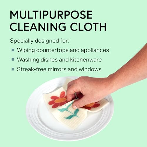 Swedish Wholesale Dishcloths Reusable 8" x 7" Sponge Cloths, Bulk 10 Pack of High Absorbent Cellulose Dish & Kitchen Cleaning Hand Towels, Wring to Dry & Machine Wash, Odor Resistant, Red Flower - color: Red Flower
