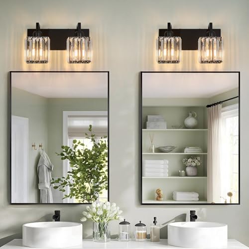Modern Bathroom Vanity Light 2-Lights Plating Black Vanity Light Crystal Wall Light Bathroom Light Fixtures - color: Plating Black Crooked, size: 2-light