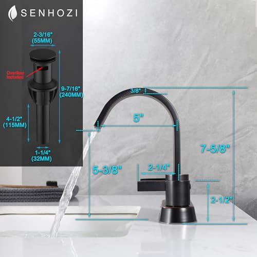 Oil Rubbed Bronze Bathroom Faucet 3 Hole, Senhozi 4 Inch Centerset Bathroom Faucet with Pop up Drain and 2 Supply Lines, Waterfall Bathroom Faucet Modern Faucet Bathroom, SE-0048-ORB - color: Oil Rubbed Bronze
