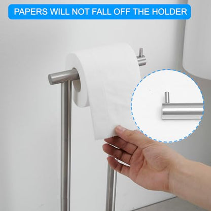 FFK Toilet Paper Holder Free Standing, 21.5" Bathroom Toilet Tissue Roll Holder Stand with Storage, SUS304 Stainless Steel Rustproof, Brushed Nickel - color: Brushed Nickel