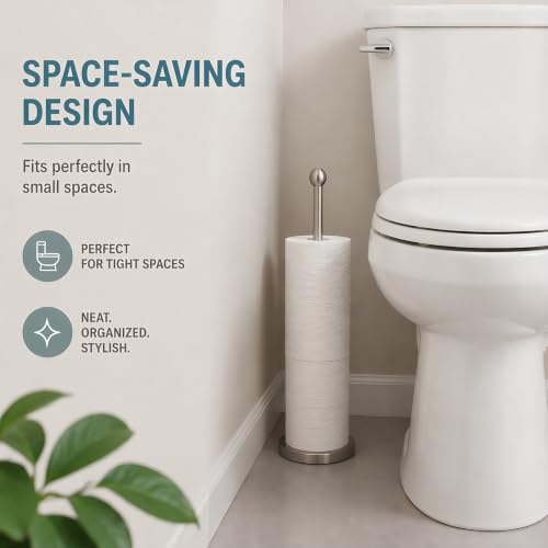 Songtec Toilet Paper Holder Stand with Reserve, Floor Standing Tisse Roll Holder for 4 Rolls, Compact Design Bathroom Toilet Paper Storage - Brushed Nickel - color: Brushed Nickle