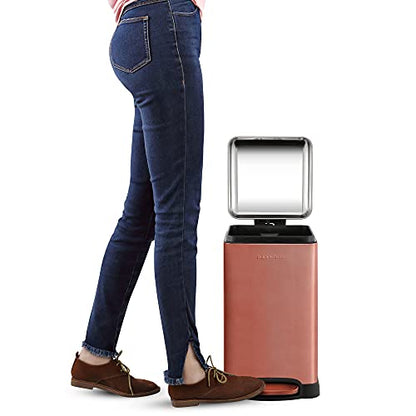 happimess Betty Retro Mini 3.2 Gal Step Trash Can, Rose Gold | Soft-Close Lid, Fingerprint Proof, Removable Liner, Stainless Steel, Hands-Free Pedal - color: Rose Gold