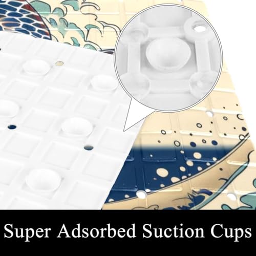 Bathtub Mats for Shower Tub, Sea Turtle wiht Ocean Wave Anti-Slip Bath Mats for Inside Tub, Bathroom Shower Mats with Drain Holes and Suction Cups - color: Multi 02