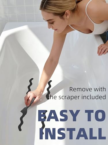 Secopad 24PCS Anti-Slip Shower Stickers with Scraper, 0.8"*8", Black | Patented, Non Slip, Easy to Use and Clean,Strong Adhesive & No Residue, For Bath Tub, Shower Floor, Stairs, Safe PEVA Decals - color: Black