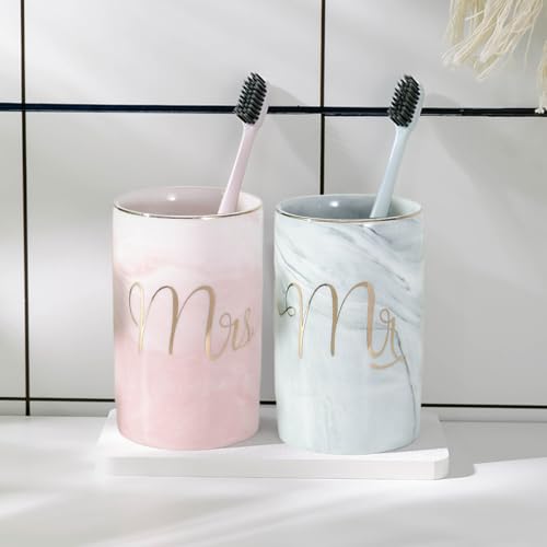 Kelake Ceramic Rustic Pink Marble Bathroom Tumbler Cup for Mouthwash Rinsing Toothbrush and Toothpaste Holder Letters Stand Cups 280 ml Porcelain Milk Drinking Cups for Christmas Birthday - color: Pink Marble Pattern Cup With Letters