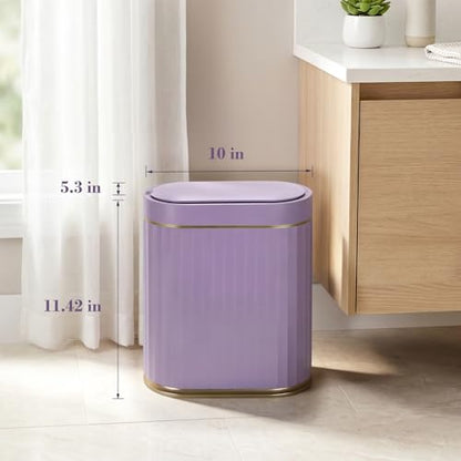 ELPHECO Bathroom Sensor Trash Can, 2 Gallon, Automatic Lid, Purple | IPX5 Waterproof Garbage Can, Slim Plastic Wastebasket, Trash Bin for Office, Bedroom and Living Room - color: Purple Gold