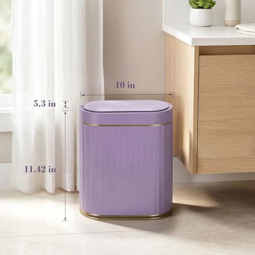 ELPHECO Bathroom Sensor Trash Can, 2 Gallon, Automatic Lid, Purple | IPX5 Waterproof Garbage Can, Slim Plastic Wastebasket, Trash Bin for Office, Bedroom and Living Room - color: Purple Gold