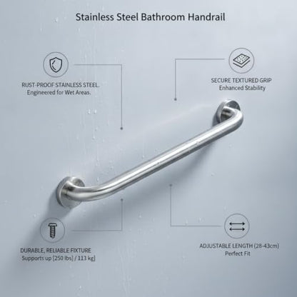 Stainless Steel Bathroom Grab Bar, Silver Textured Grip Handrail for Shower and Bathtub, Durable Wall Mount Rail - size: 12.99 x 0.98 x 2.95 in