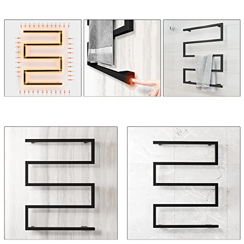 Electric Towel Warmer,90W Black Stainless Steel Towel Warmer Rack,Wall Towel Drying Rack,Wall Mounted Heated Towel Rack for Bathroom(31.5x23.6x4.7Inches)