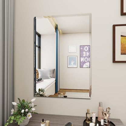 Rectangular Beveled Bathroom Mirrors, 24X36 inch Beveled Bathroom Mirror， | Frameless Mirrors for Bathroom,bedroom/wall/makeup area/cloakroom, hung horizontally or vertically. - size: 24"L x 36"W