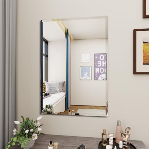 Rectangular Beveled Bathroom Mirrors, 36X48 inch Beveled Bathroom Mirror， | Frameless Mirrors for Bathroom,bedroom/wall/makeup area/cloakroom, hung horizontally or vertically. - size: 36"L x 48"W