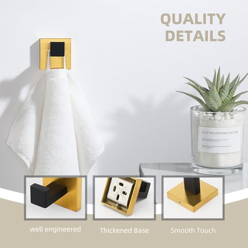 Angle Simple Towel Hook Black & Gold, Bathroom Square Robe Coat Hook | SUS304 Stainless Steel, Kitchen Hand Towel Holder, Shower Bathrobe Hanger, Screw Mount - color: Black & Gold, size: 1 Pack