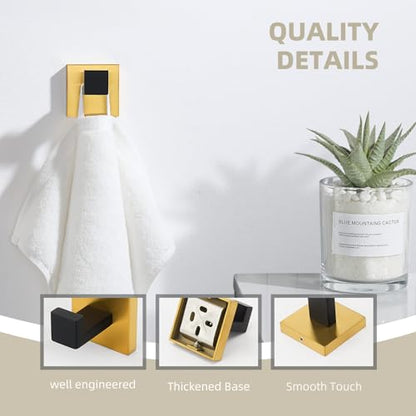 Angle Simple Towel Hook Black & Gold, Bathroom Square Robe Coat Hook | SUS304 Stainless Steel, Kitchen Hand Towel Holder, Shower Bathrobe Hanger, Screw Mount - color: Black & Gold, size: 1 Pack