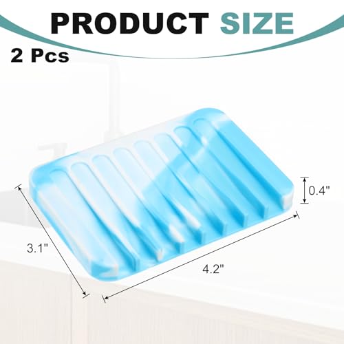 uxcell 2 Pcs Self Draining Silicone Soap Dish, Soap Tray with Drainage for Bathroom Shower Kitchen Sink, 4.5" x 3.1" x 0.4", Blue/White - color: Blue/White