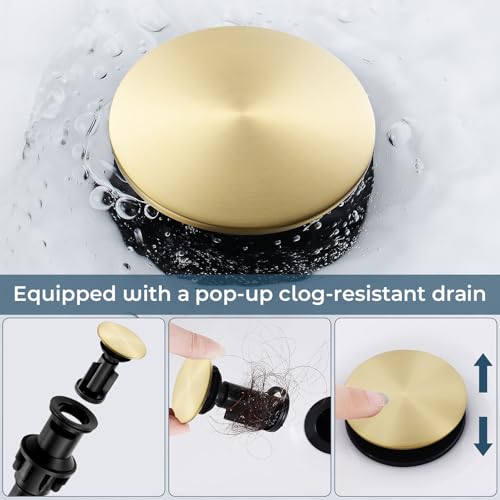 FGKQ 3-Hole 2-Handle Widespread Bathroom Sink Faucet, Brushed Gold | Stainless steel, pop-up drain included, 360°swivel spout, for vanity sink 3-hole mount, 8-in widespread - color: 1-Brushed Gold