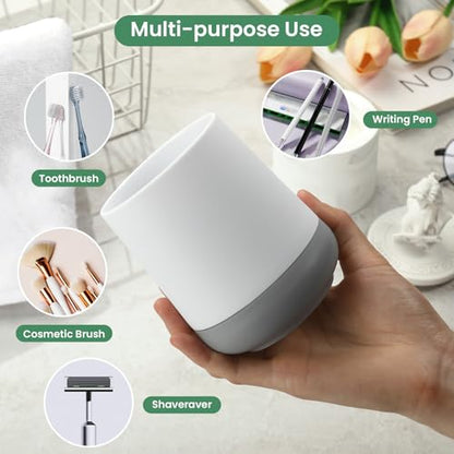 White Toothbrush Holders for bathrooms with Silicon Boot, Modern Tooth Brushing and Toothpaste Holder Cup for Bathroom Organizer (White) - color: White