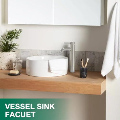 VOTON Vessel Sink Faucet Chrome Modern Tall Bathroom Faucets Single Handle One Hole Rv Vanity Lavatory Bathroom Sink Faucet - color: T-Brushed Nickel, size: Tall