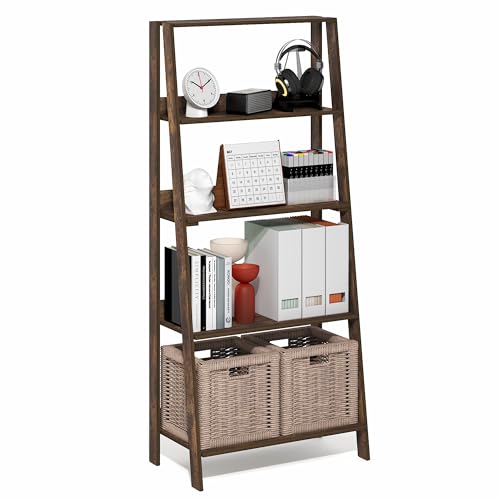 Furinno Ladder 5-Tier Book Shelf, Leaning Standing Shelf, Amber Pine | 13 x 23.6 x 53.5, Open Frame Design Bookshelf, Display Storage Shelves, for Living Room, Home Office - color: Amber Pine, size: 5-Tier