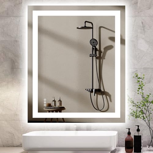 Hivone 30"X36" LED Bathroom Mirror with Lights, Anti-Fog, Dimmable, Backlit + Front Lit, Smart Bathroom Vanity Mirror, Memory Function, Shatterproof, Tempered Glass (Horizontal/Vertical) - size: 30"L x 36"W