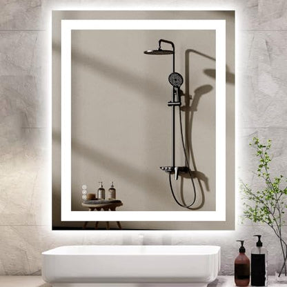 Hivone 30"X36" LED Bathroom Mirror with Lights, Anti-Fog, Dimmable, Backlit + Front Lit, Smart Bathroom Vanity Mirror, Memory Function, Shatterproof, Tempered Glass (Horizontal/Vertical) - size: 30"L x 36"W