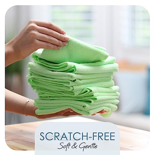 Hearth & Harbor 12 Pack Microfiber Washcloths, Green, 12"x12", Lint Free, Scratch Free, Reusable - color: Green, size: 12"x12", style: 12 Pack