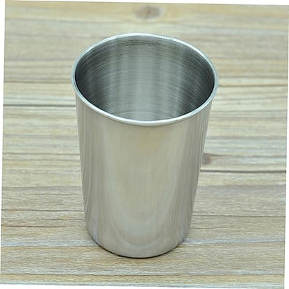 WOONEKY 2pcs Stainless Steel Water Tumbler Cups Versatile Bathroom Drinking Cups for Beverages Toothbrush Holder and Mouthwash Silver Finish