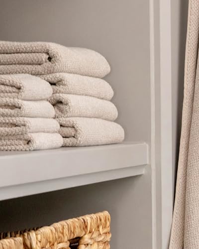 Cozy Earth Nantucket 60% Cotton 40% Viscose from Bamboo Hand Towel | 600 GSM Plush and Fast-Drying with Rice Weave Pattern, 2 Pack 20" x 30" Luxury Hand Towel, Sand - color: Heathered Sand, size: Hand Towel