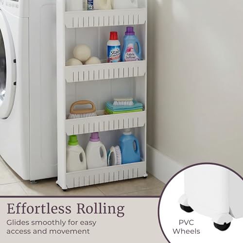 Lavish Home Slim Rolling Storage Cart, White, 21.5” x 5” x 52” - size: 5-Tier