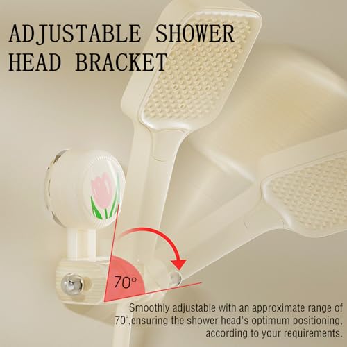 Handheld Shower Head Holder - Adjustable Suction Cup Bracket for Bathroom Wall Mount with Hook for Towels,Shower Ball,Shower Loofah, Medium, White