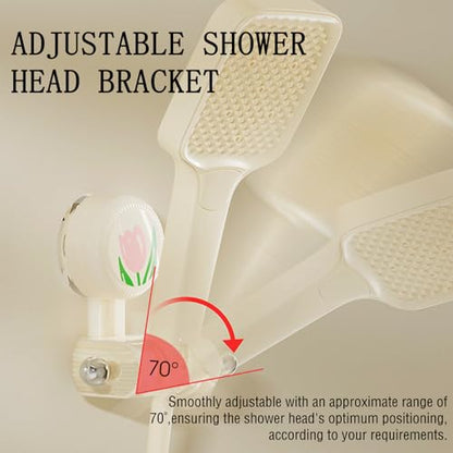Handheld Shower Head Holder - Adjustable Suction Cup Bracket for Bathroom Wall Mount with Hook for Towels,Shower Ball,Shower Loofah, Medium, White