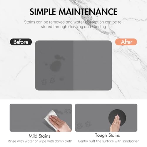 Newest Diatomite Stone Pet Feeding Mat for Dog&Cat–Super Absorbent Diatomite Fast Drying Stone Dog Food Mat, Quick Dry Dog Mats for Food and Water with Non-Slip Pad (24×16'', Dark Gray, Square) - color: Dark Gray Square