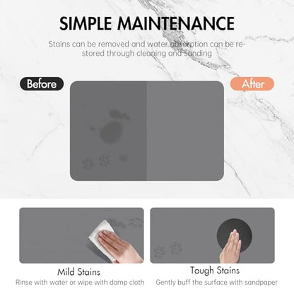 Newest Diatomite Stone Pet Feeding Mat for Dog&Cat–Super Absorbent Diatomite Fast Drying Stone Dog Food Mat, Quick Dry Dog Mats for Food and Water with Non-Slip Pad (24×16'', Dark Gray, Square) - color: Dark Gray Square