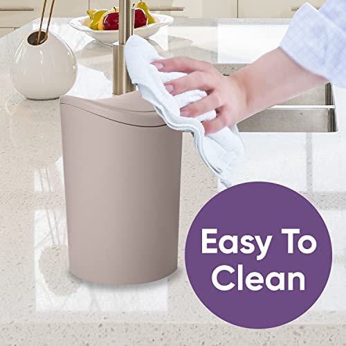 Superio Mini Bathroom Trash Can with Lid, Modern Mini Waste Bin with Swing Lid (1 1/2 Gallon, 6 Liter) Plastic Garbage Can for Kitchen, Bathroom, Bedroom, Office, Under Desk (1, Taupe) - color: Taupe