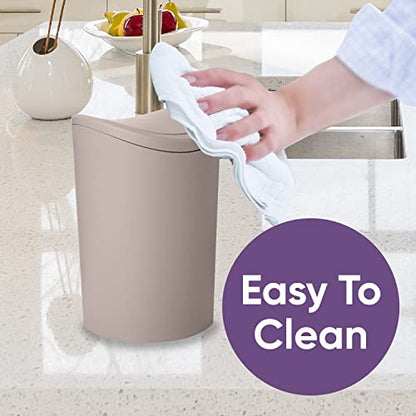 Superio Mini Bathroom Trash Can with Lid, Modern Mini Waste Bin with Swing Lid (1 1/2 Gallon, 6 Liter) Plastic Garbage Can for Kitchen, Bathroom, Bedroom, Office, Under Desk (1, Taupe) - color: Taupe
